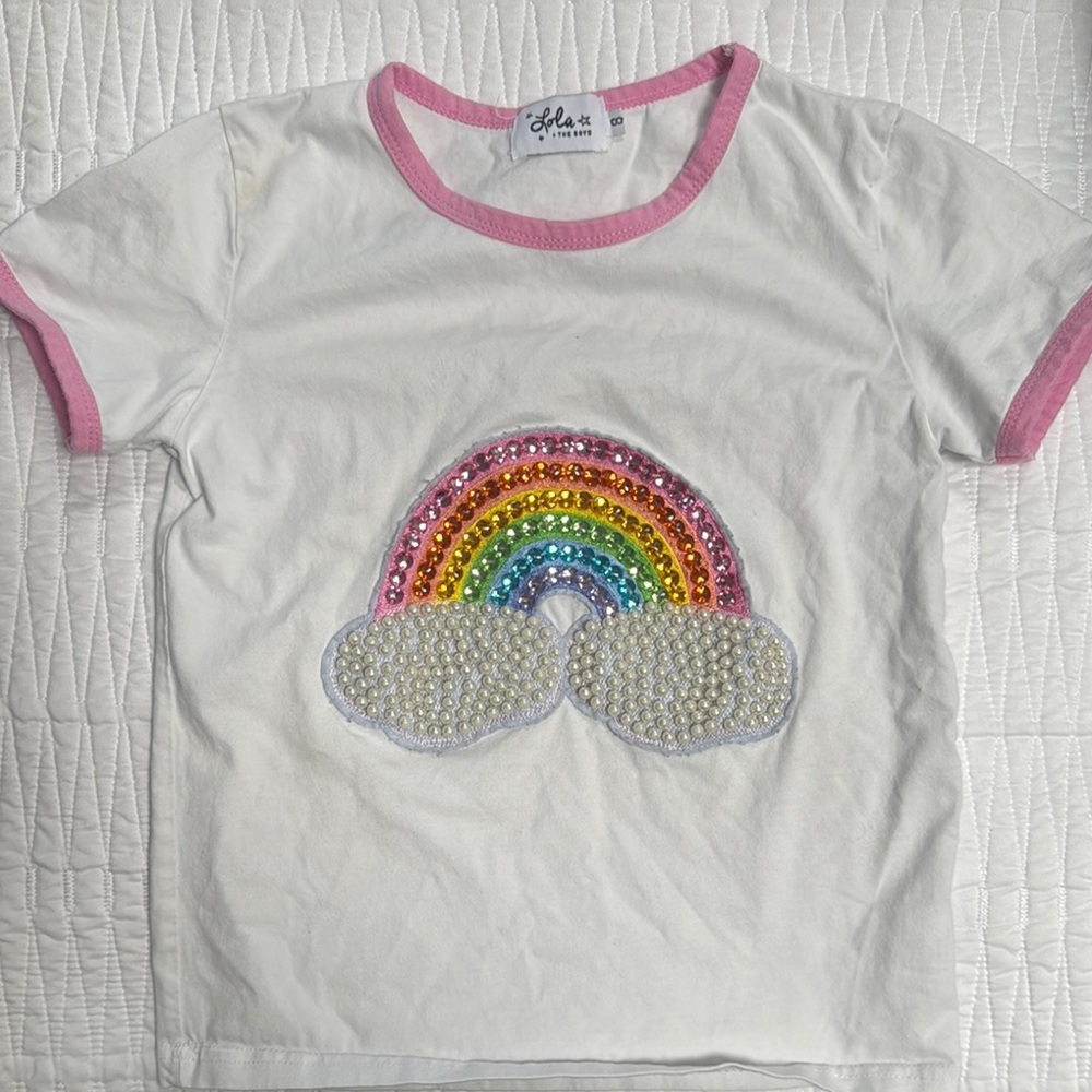 Lola & The Boys White and Pink Rainbow T-Shirt
